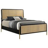 Arini Eastern King Bed with Woven Rattan Headboard Black and Natural - 224330KE - Luna Furniture