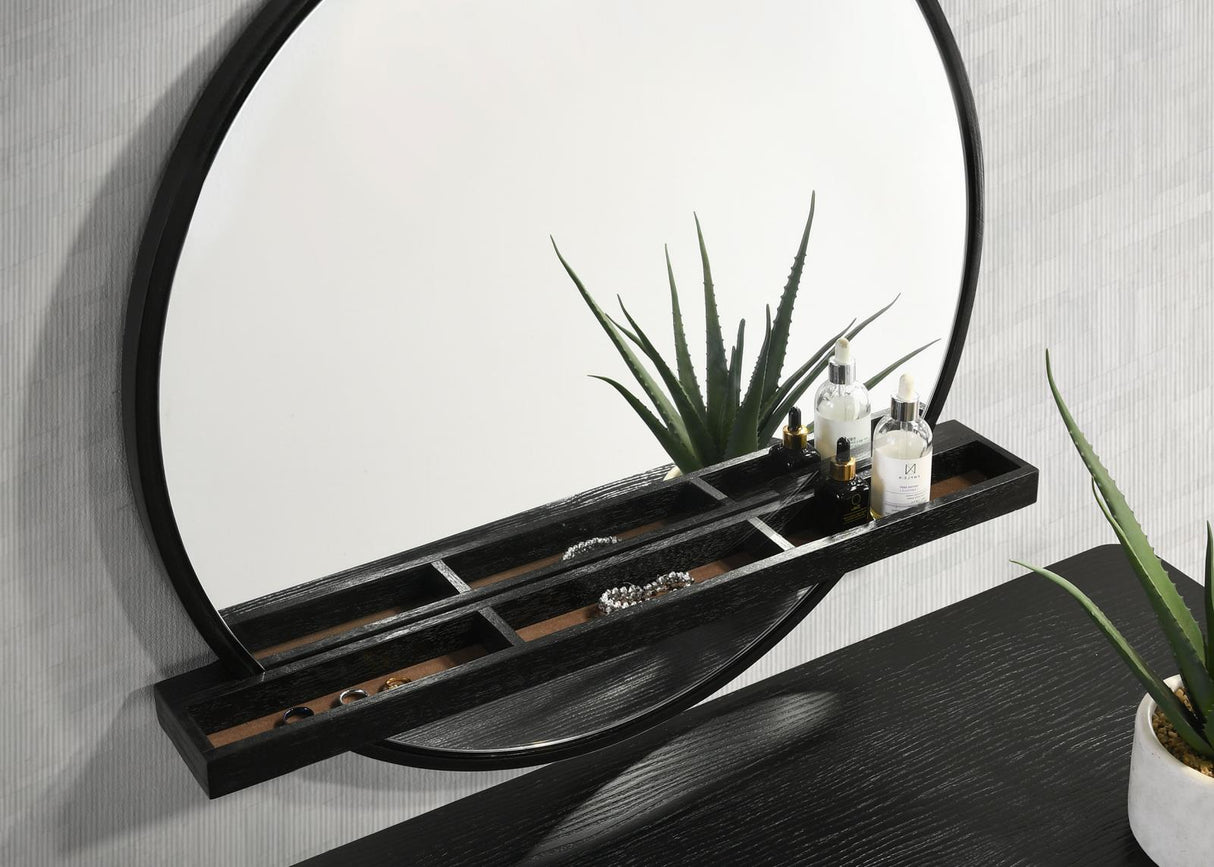 Arini Round Vanity Wall Mirror with Shelf Black - 224338 - Luna Furniture