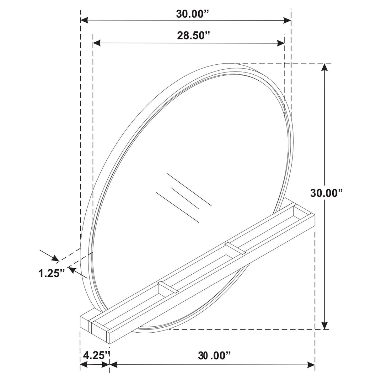 Arini Round Vanity Wall Mirror with Shelf Black - 224338 - Luna Furniture