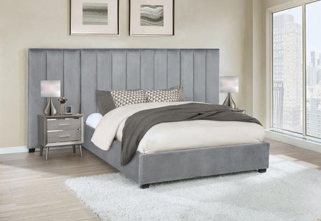 Arles Upholstered Bedroom Set Grey with Side Panels - 306070KE-SP - Luna Furniture