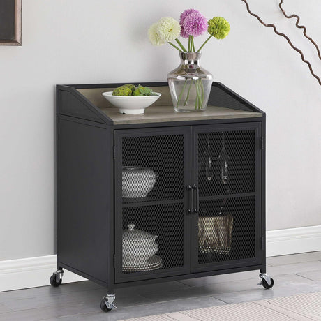 Arlette Gray Wash/Sandy Black Wine Cabinet with Wire Mesh Doors from Coaster - Luna Furniture