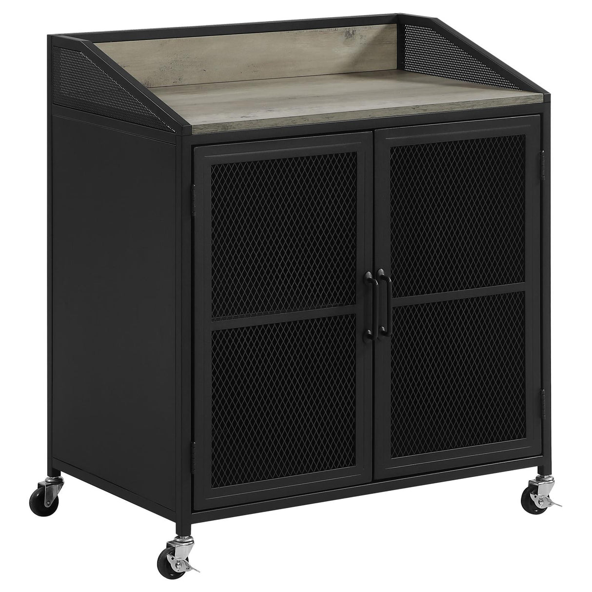 Arlette Gray Wash/Sandy Black Wine Cabinet with Wire Mesh Doors from Coaster - Luna Furniture