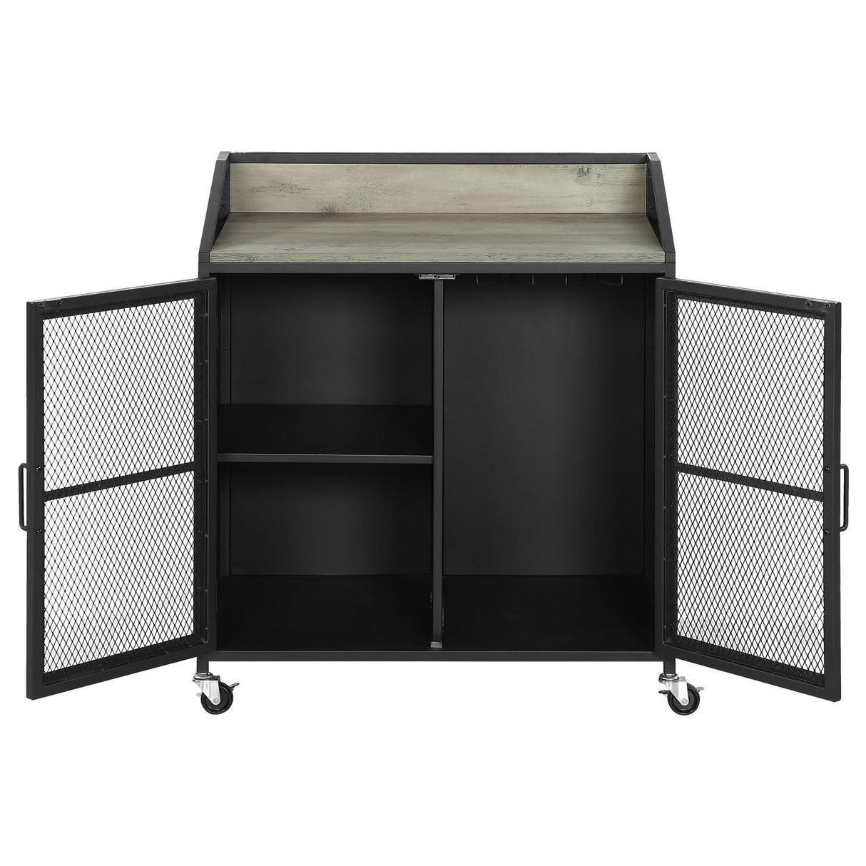 Arlette Gray Wash/Sandy Black Wine Cabinet with Wire Mesh Doors from Coaster - Luna Furniture