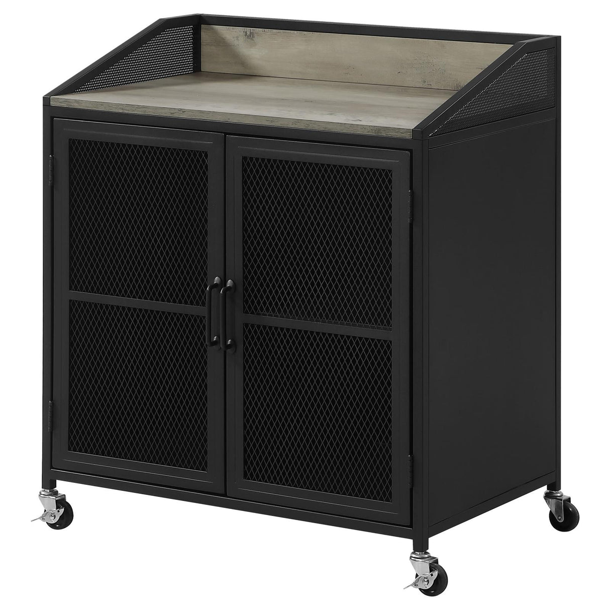 Arlette Gray Wash/Sandy Black Wine Cabinet with Wire Mesh Doors from Coaster - Luna Furniture