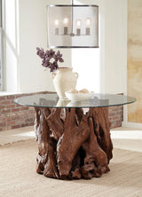 Asbury Round Glass Top Dining Table Clear and Natural Teak from Coaster - Luna Furniture