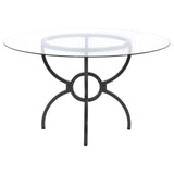 Aviano 48" Round Glass Top Dining Table Clear and Gunmetal from Coaster - Luna Furniture