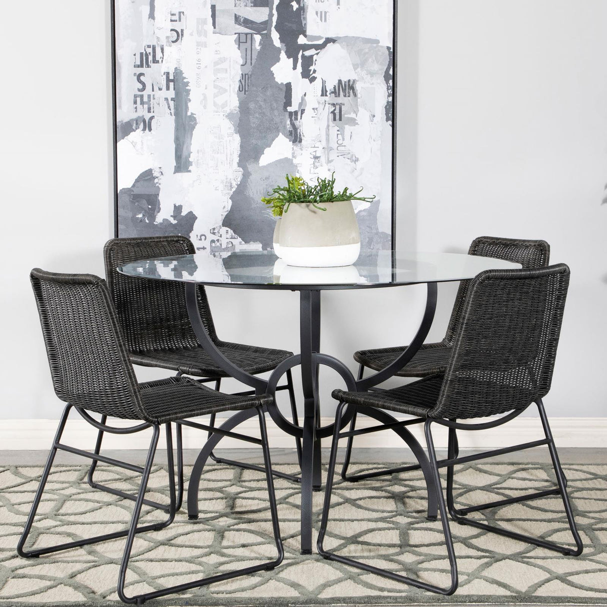 Aviano 48" Round Glass Top Dining Table Clear and Gunmetal from Coaster - Luna Furniture