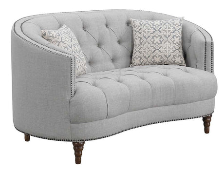 Avonlea Sloped Arm Upholstered Loveseat Trim Gray from Coaster - Luna Furniture