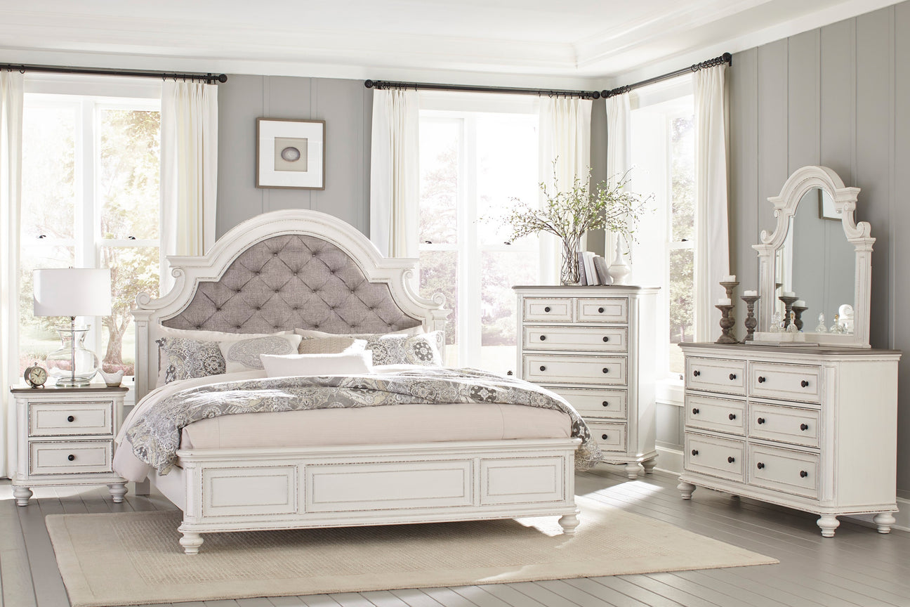 Baylesford Antique White Upholstered Panel Bedroom Set from Homelegance - Luna Furniture