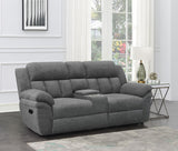 Bahrain Upholstered Motion Loveseat with Console Charcoal from Coaster - Luna Furniture