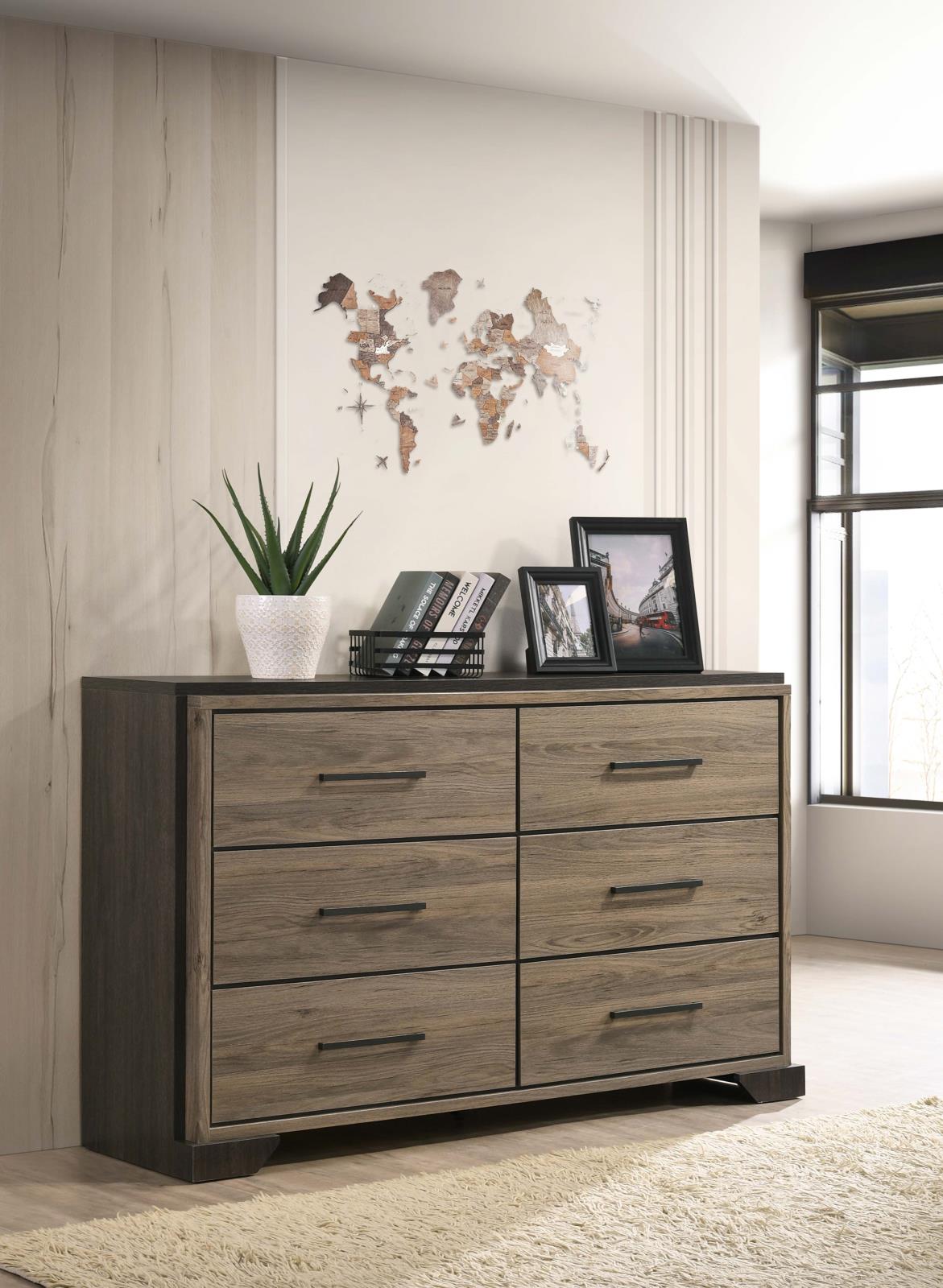 Baker 6-drawer Dresser Brown and Light Taupe - 224463 - Luna Furniture