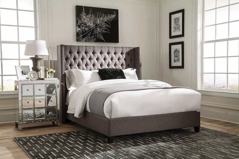 Bancroft Demi-wing Upholstered California King Bed Gray from Coaster - Luna Furniture