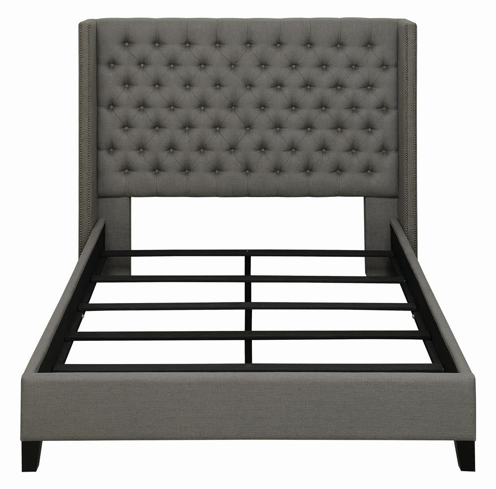 Bancroft Demi-wing Upholstered Eastern King Bed Gray from Coaster - Luna Furniture