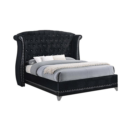 Barzini California King Tufted Upholstered Bed Black - 300643KW - Luna Furniture