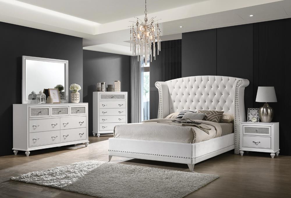 Barzini Eastern King Wingback Tufted Bed White - 300843KE - Luna Furniture