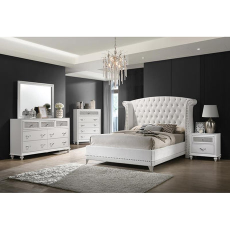 Barzini Upholstered Tufted Bedroom Set White - 300843KE-S4 - Luna Furniture