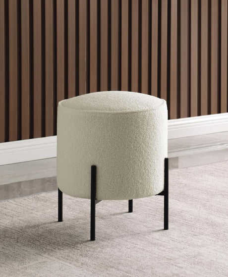 Basye Round Upholstered Ottoman Beige/Matte Black from Coaster - Luna Furniture