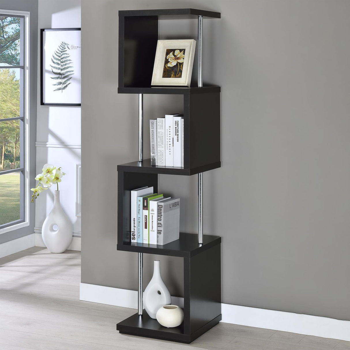 Baxter Black/Chrome 4-Shelf Bookcase from Coaster - Luna Furniture