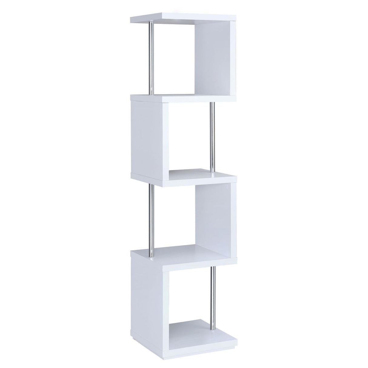 Baxter White/Chrome 4-Shelf Bookcase from Coaster - Luna Furniture