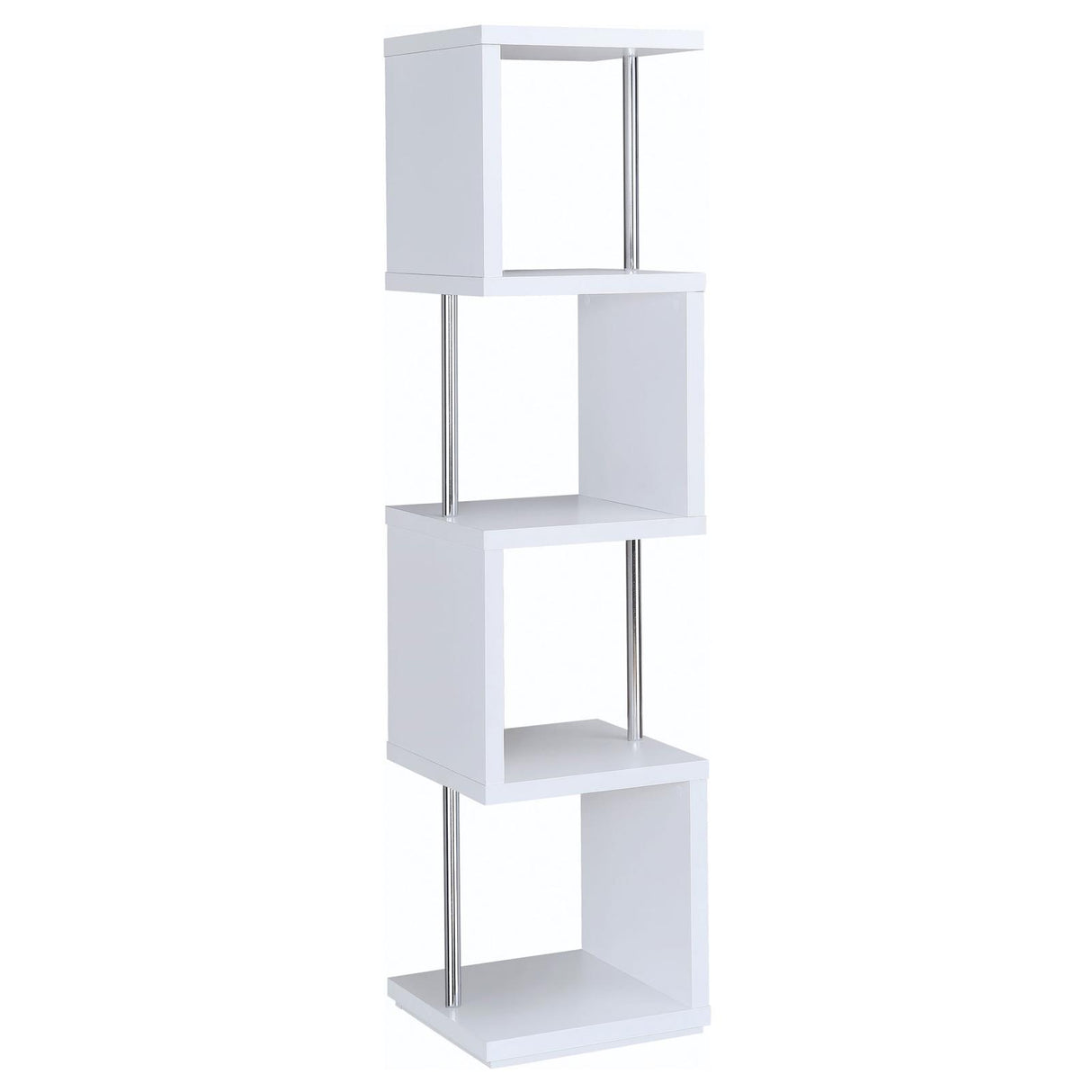 Baxter White/Chrome 4-Shelf Bookcase from Coaster - Luna Furniture