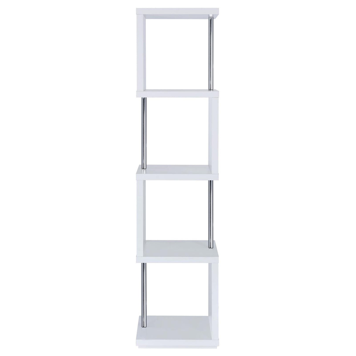 Baxter White/Chrome 4-Shelf Bookcase from Coaster - Luna Furniture