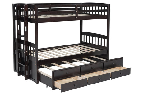 BB40 TWIN/TWIN Bunk Bed w/Twin Trundle + 3 Drawers Espresso - BB40 ESPRESSO - Luna Furniture