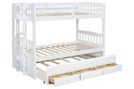 BB40 White Twin /Twin Bunk Bed with 3 Drawers from Happy Homes - Luna Furniture