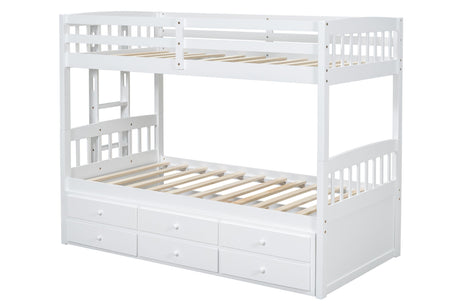 BB40 White Twin /Twin Bunk Bed with 3 Drawers from Happy Homes - Luna Furniture