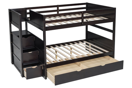 BB50 Espresso Full/Full Staircase Storage Bunk Bed from Happy Homes - Luna Furniture