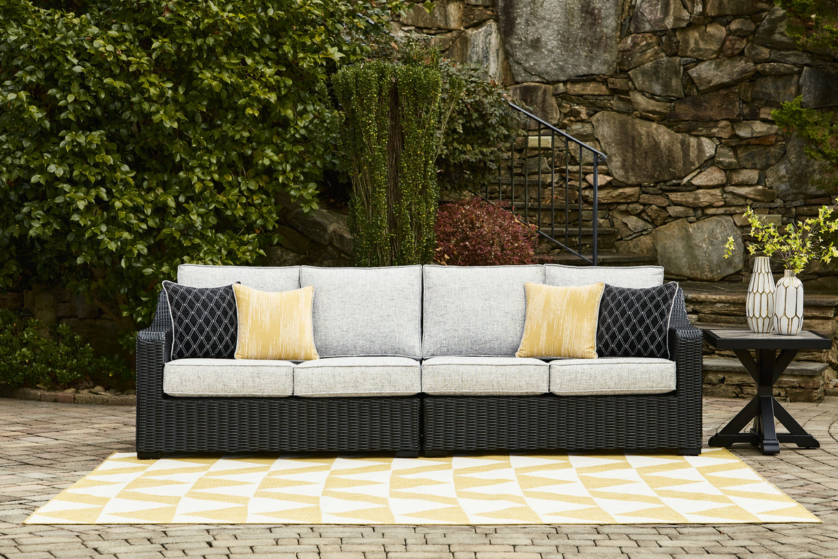 Beachcroft Black/Light Gray 2-Piece Outdoor Loveseat with Cushion - P792-854 - Luna Furniture