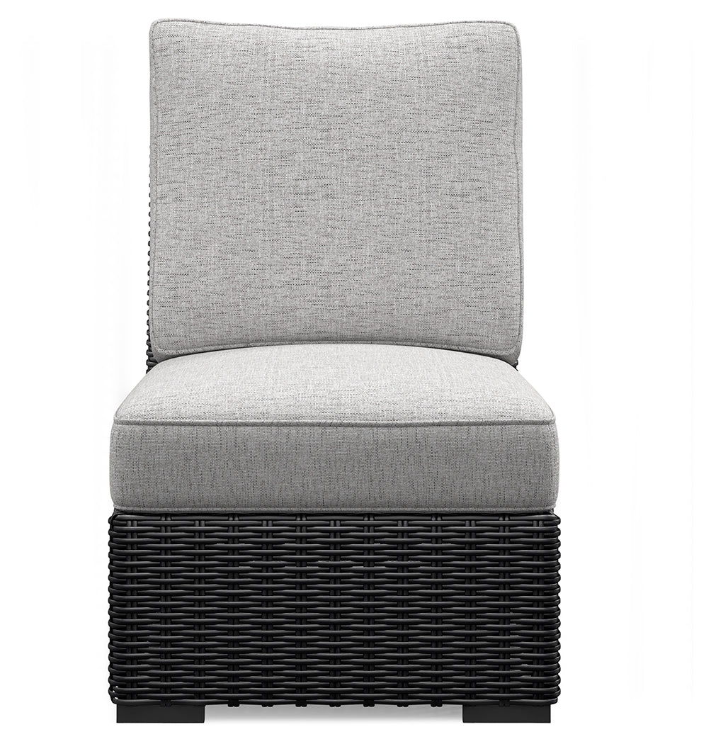 Beachcroft Black/Light Gray Outdoor Armless Chair with Cushion - P792-846 - Luna Furniture