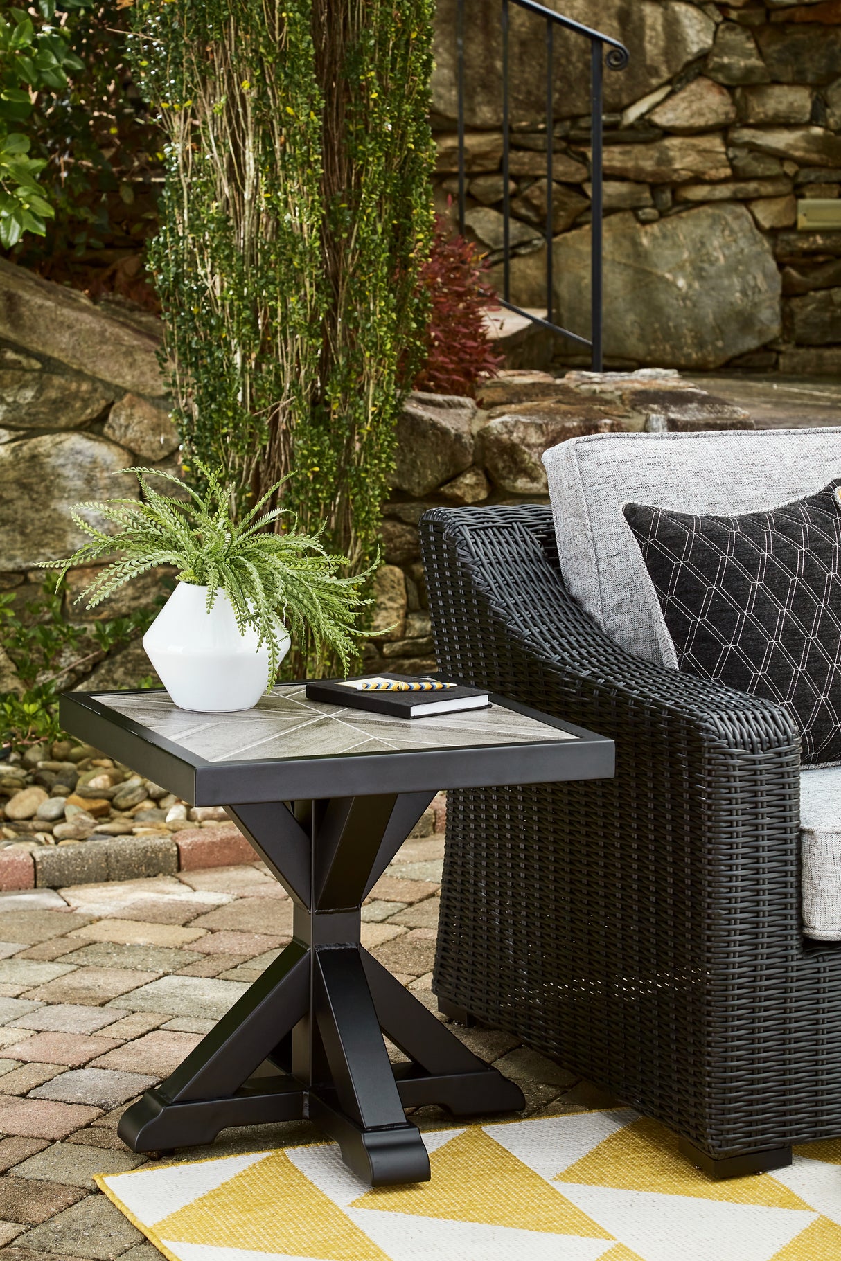 Beachcroft Black/Light Gray Outdoor End Table - P792-702 - Luna Furniture