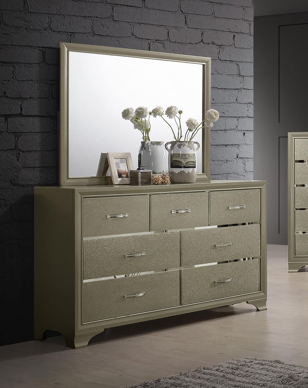 Beaumont 7-drawer Dresser with Mirror Champagne from Coaster - Luna Furniture