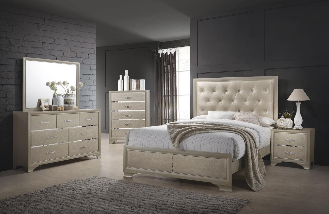 Beaumont Metallic Champagne 5-Piece Eastern King Bedroom Set from Coaster - Luna Furniture