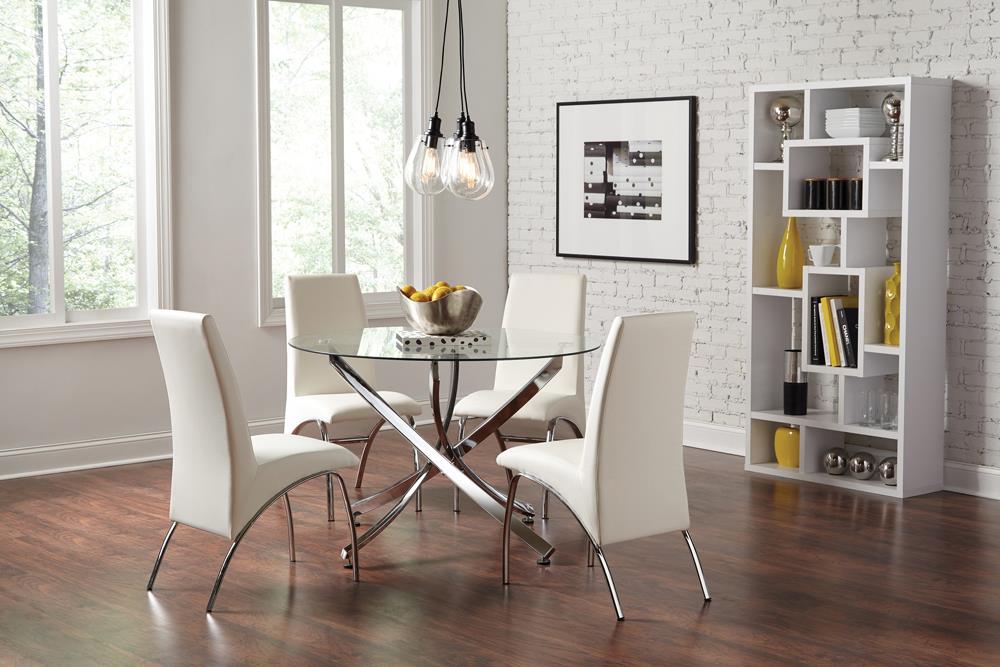 Beckham Chrome/White 5-Piece Round Dining Set from Coaster - Luna Furniture