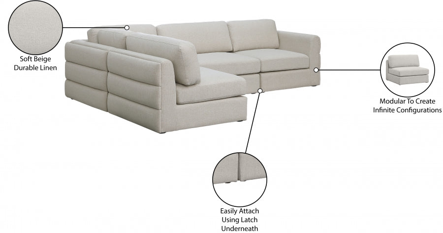 Beckham Beige Linen Textured Modular Sectional from Meridian - Luna Furniture