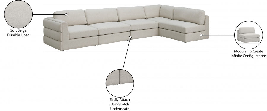 Beckham Beige Linen Textured Modular Sectional from Meridian - Luna Furniture