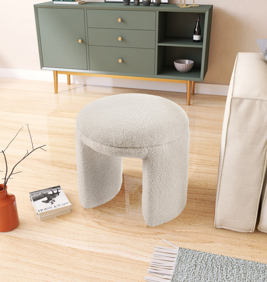 Beige Bowen Faux Shearling Teddy Fabric Ottoman / Stool from Meridian - Luna Furniture