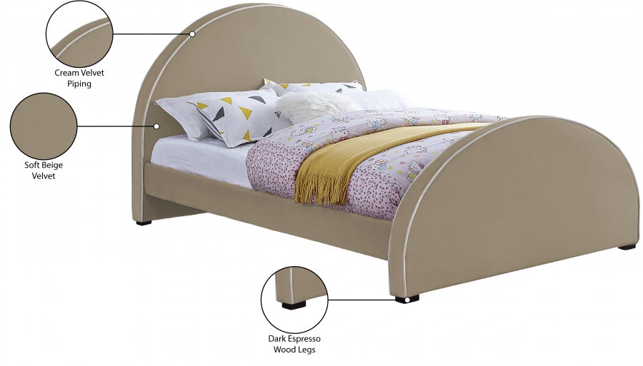 Brody Beige Velvet Full Bed from Meridian - Luna Furniture