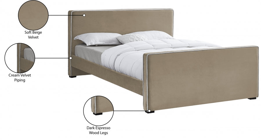 Dillard Beige Velvet King Bed from Meridian - Luna Furniture