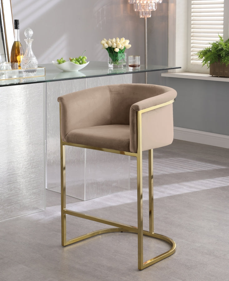 Donatella Beige Velvet Counter Stool from Meridian - Luna Furniture