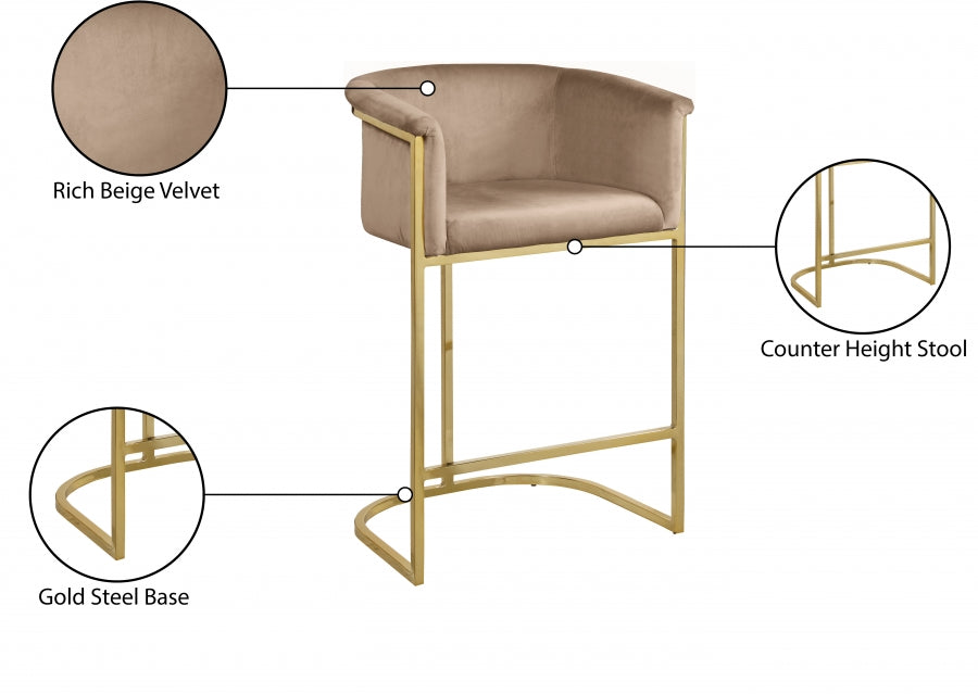 Donatella Beige Velvet Counter Stool from Meridian - Luna Furniture