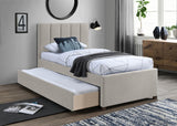 Harper Beige Linen Textured Fabric Trundle Twin Trundle Bed from Meridian - Luna Furniture