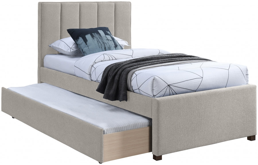 Harper Beige Linen Textured Fabric Trundle Twin Trundle Bed from Meridian - Luna Furniture