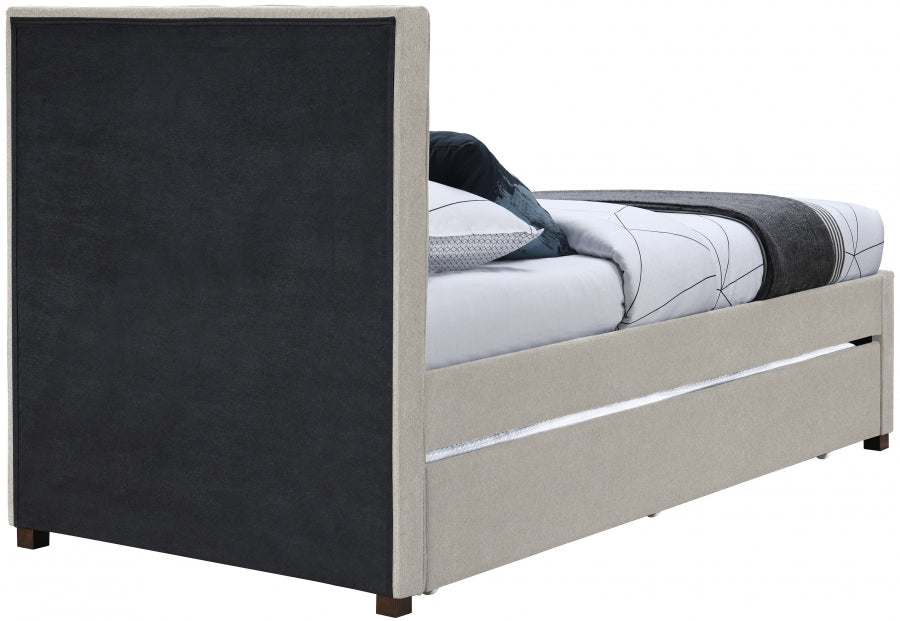 Harper Beige Linen Textured Fabric Trundle Twin Trundle Bed from Meridian - Luna Furniture