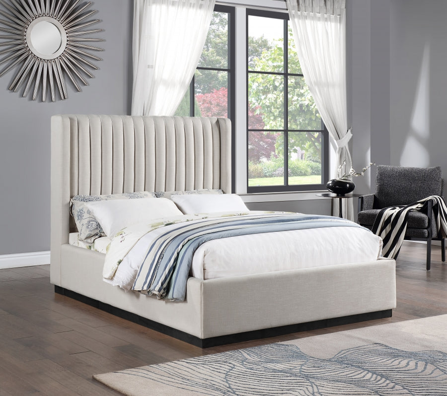 Beige Logan Linen Textured Fabric Full Bed from Meridian - Luna Furniture