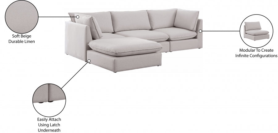 Mackenzie Beige Linen Textured Modular Sectional from Meridian - Luna Furniture