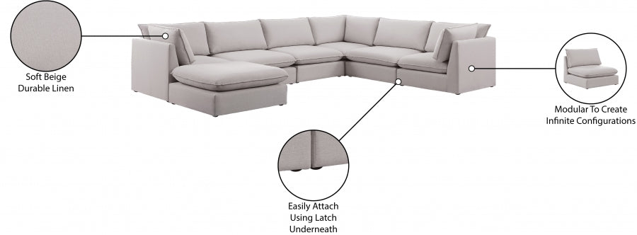 Mackenzie Beige Linen Textured Modular Sectional from Meridian - Luna Furniture