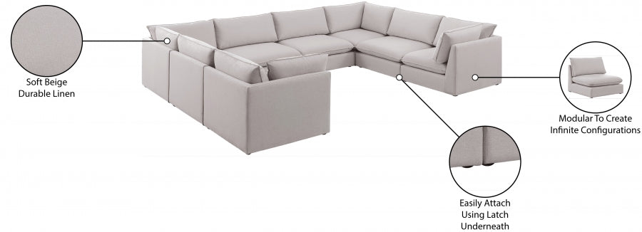 Mackenzie Beige Linen Textured Modular Sectional from Meridian - Luna Furniture