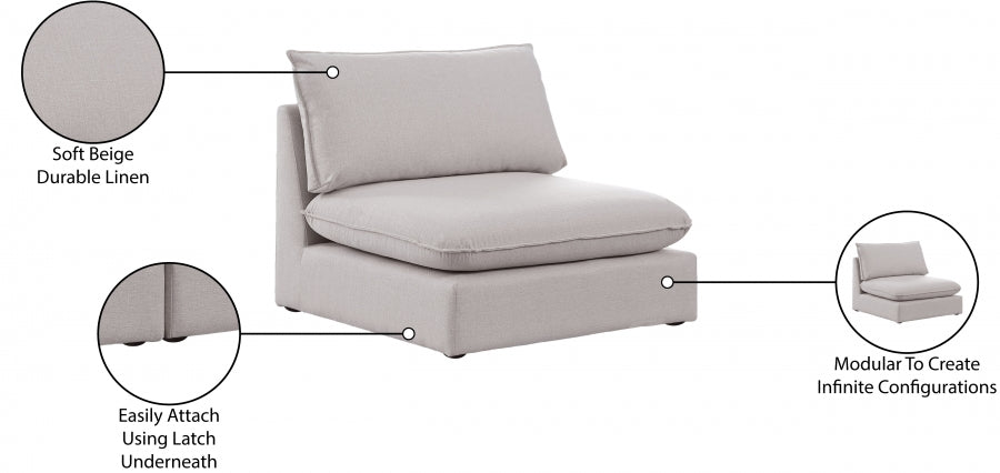 Mackenzie Beige Modular Armless Chair from Meridian - Luna Furniture